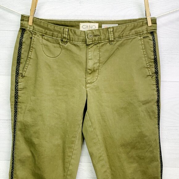 Anthropologie Womens Chino Pant Relaxed Fit Green Side Stripe Stretch Size 26 - Picture 6 of 14